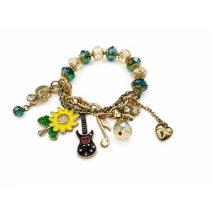 Vintage Betsey Johnson Music Charm Bracelet Sunflower Guitar G Clef Stretch